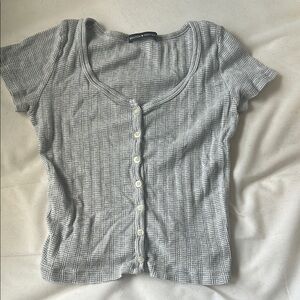 Brandy Melville Gray Ribbed Button Down Short Sleeve Shirt